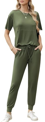 Irevial Donna Estiva Sportivo Completo Due Pezzi, Elegante Tute da Donna Ginnastica per Jogging, Training, Casa Verde militare M