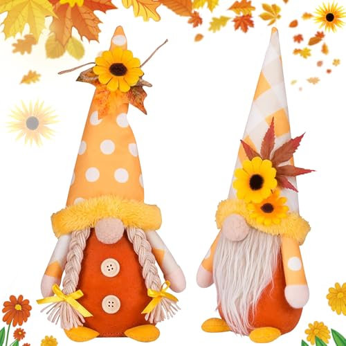 MaibaoteMbt Gnomo Autunnale Decorazioni, 2 Pezzi Bambole Gnomi Autunnali, Decorazione Elfo Di Peluche Gnomi, Senza Volto Ornamenti per Autunnale, Peluche Gnomo Ornamenti, Autunno Harvest Decor (M1)