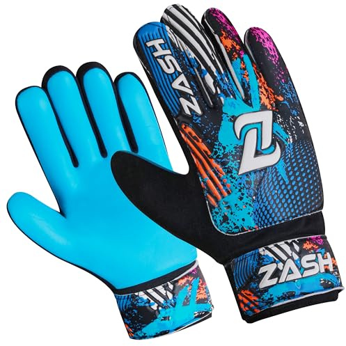 ZASH Soccer Goalie Gloves for Kids, Youth & Adult Football Goalkeeper Gloves Double Wrist Protection with 4-mm Latex Strong Grip Palm (Cyan Blue, Size 5 Suitable for 9 to 12 Years Old)