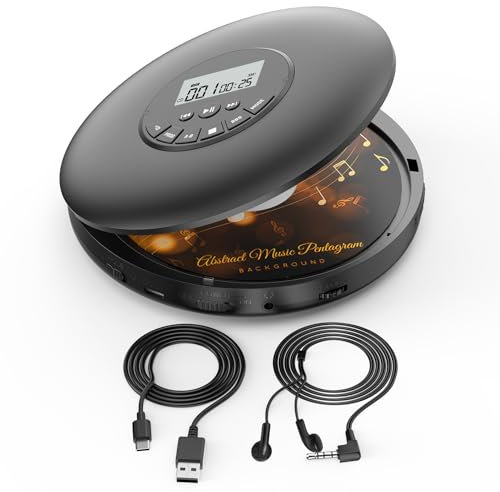 Arafuna Reproductor de CD portátil Discman Compatible con CDs, CD-R y CD-RW, Función antichoque con Sistema de amplificación de Graves, Auriculares