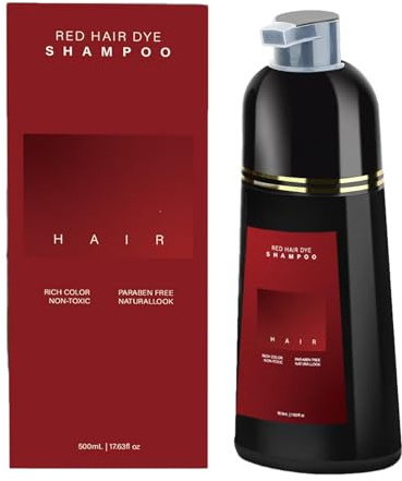 Rouge Shampoing Colorant, 500ml Shampooing Teinture Instantanée pour Cheveux, Coloration des Cheveux en Quelques Minutes Teinture Naturelle et Durable, Shampooing Colorant pour Hommes Femmes
