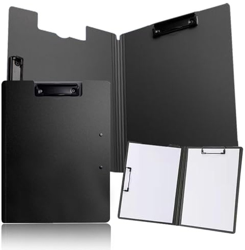 Portapapeles A4, carpeta premium para portapapeles con tapa, plegables, doble clip, carpeta de plástico negra, ligera para negocios, oficina, escuela