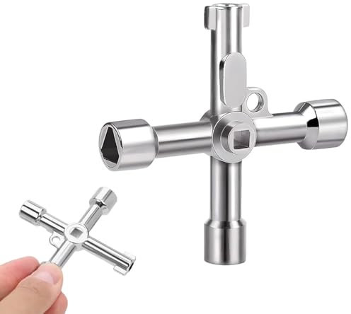TECHZOCO Llave Multifuncional de 4 puntas, Llave Contador Agua, Armario Eléctrico, ascensor, contador gas, Gabinete eléctrico, para válvulas, Multifuncional, Color Plateado