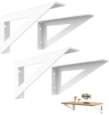 BRATA Soporte estanteria pared blanco 20cm 4 piezas, escuadras para estanterias resistentes, soportes para estantes decorativos, escuadras metalicas