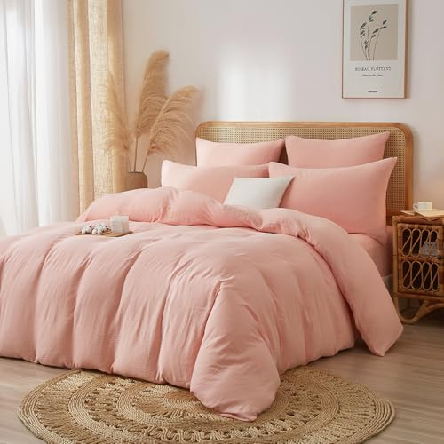 DXHOME - Juego de ropa de cama de muselina de algodón 135x200 Rosa, funda de edredón reforzada, ropa de cama suave, transpirable y fresca con cremallera + 1 funda de almohada 80x80 cm