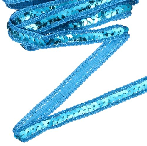 QUARKZMAN 11 Yard Cintas De Lentejuelas Ribete 0.5 Inch Cinta De Lentejuelas Gimp Ribete Lentejuelas Planas Paillette Tela Ribetes Planos Tiras Para Manualidades Costura Ropa, Azul