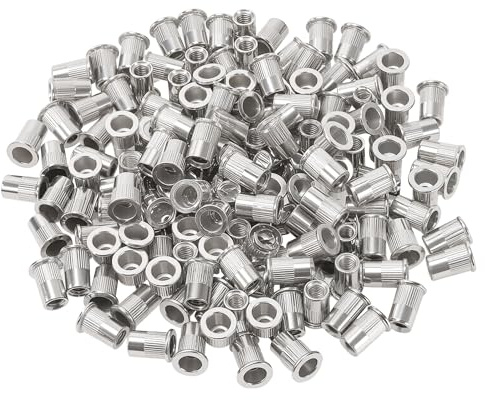 SINJEUN 200 dadi per rivetti ciechi M6, dadi a rivetto in acciaio inox, rotondi, testa piatta filettata rivet per giunti metallici, fissaggio autore, mobili e decorazioni artigianali