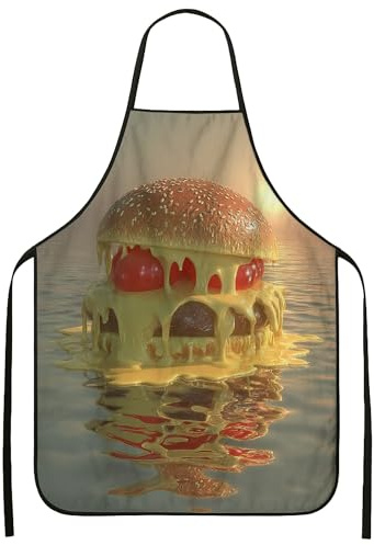 Delantal de hamburguesa con queso para cocinar, divertido diseño de alimentos, delantal de cocina para asar a la parrilla, fiestas de barbacoa, regalo culinario para adultos, Amarillo, 24x31 Inch