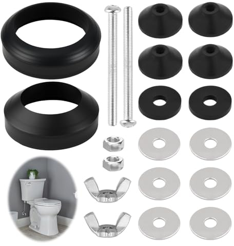 Universal Toilet Cistern Seal Kit Complete Toilet Repair Replacement Kit 100mm M6 Bolt Through 1.5 Rubber Dome 2 Foam Washer - Tank to Bowl Rubber Gasket + Sealing Rings + Washers + Bolts