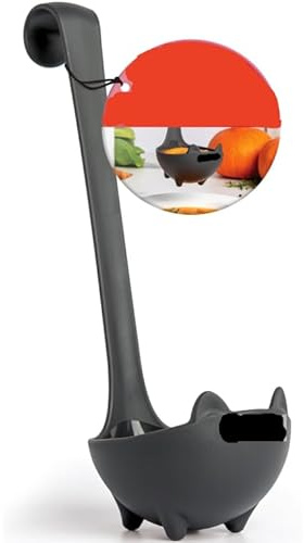Mestolo Cucina, Una Mestolo Cucina a Forma di Gatto, Cucchiaio da Portata in Plastica, per Salse e Zuppe, Regali di Halloween per Amanti dei Gatti - Regalo Spaventoso per Gatti (Nero)