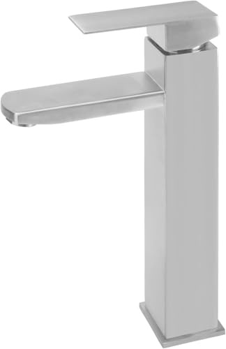 VirtuGro Robinet Salle Bain Mitigeur Lavabo Robinets Carrés Robinet Lavabo Haut Mitigeur Salle de Bain Robinet Lave Main en Métal de Qualité Supérieure Installation et Nettoyage Facile Brossé Argenté