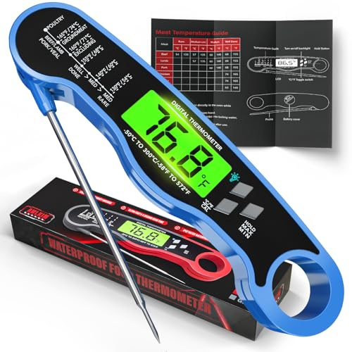 AWLKIM Digital Meat Thermometer Instant Read Food Probe for BBQ | Waterproof IP67 Backlit Digital Food Probe, 2-3 Sec Instant Read for Grill BBQ Oven Candy Baking - Blue
