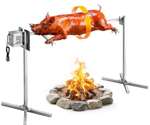 VEVOR Asador Giratorio Eléctrico 8 Niveles de Altura, Capacidad de Carga de 60 kg, Longitud de 1321 mm, Acabado en Acero Inoxidable, Rotación Suave de 360°, Parrilla para Fiesta, Acampada, Barbacoa