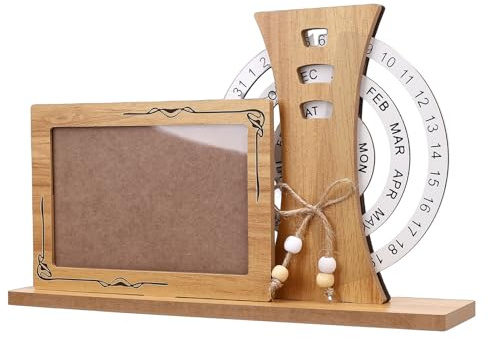 Ausla Cadre de Calendrier Perpétuel, Affichage de Photos Rotatif en Bois avec Inserts Familiaux Personnalisables pour la Décoration de Bureau (#2)