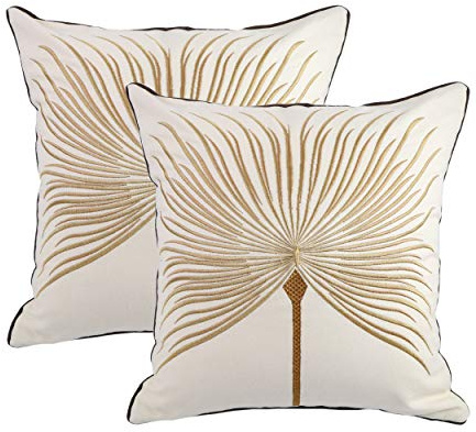 Hodeco Embroidery Throw Pillow Covers 18x18 Home Decor Fine Thread Dandelion Flower Pillow Cover for Couch Bedroom Chair 100% Cotton Canvas Floral Cushion Cover 45x45cm, Beige Pack of 2