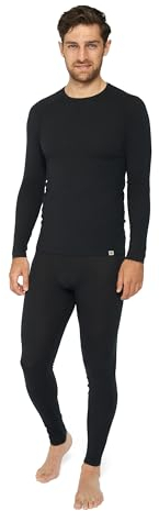 DANISH ENDURANCE Merinowolle Thermo-Unterwäsche Set, Premium Skiunterwäsche, Funktionsunterwäsche, Lange Unterhose & Langarmshirt für Herren, Schwarz, L
