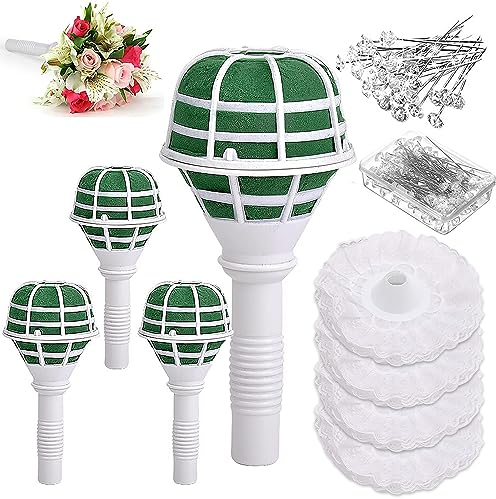 Ousinby Lot de 108 poignées de bouquet de mariée en mousse avec dentelle et épingles à fleurs pour fleurs artificielles