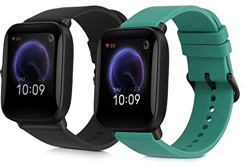 kwmobile 2X Uhrenarmband für Huami Amazfit Bip U/Bip U pro Armband - Fitnesstracker Band Set aus TPU Silikon - Ersatzarmband Smartwatch - Schwarz Dunkelgrün