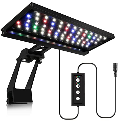 14W Clip-on Aquarium LED Beleuchtung, 24/7 Modus Aquarium Lampe mit Timer, Dimmbare Wasserdicht Aquarium Licht für Wasserpflanzen und Fische