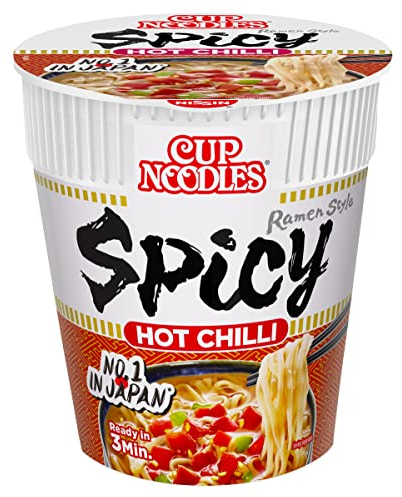 NISSIN Cup Noodles Spicy Hot Chilli Flavoured Instant Noodles, 64 g Pot (Pack of 8)