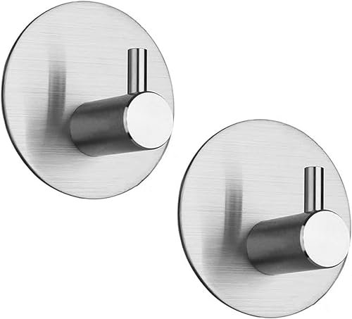 2 Silver Towel Holder,Self Adhesive,Brushed Finish,Sticky,Coat,Robe,Wall,Stainless Steel,3M,Back of Door Hook,Stick on Hooks,Hanging,Bathroom,Towels,Tea Towels,Kitchen