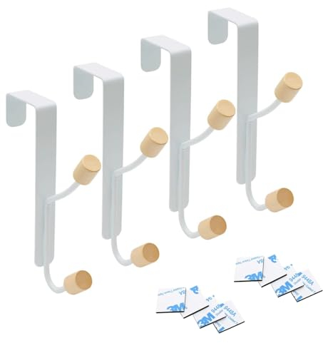 POXIAOER 4 White Over Door Hooks Hanger, Over Door Hooks Rack for Bedroom Coat