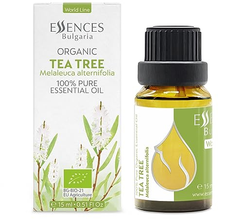 Essences Bulgaria Bio-Teebaum Ätherisches Öl 15ml | Melaleuca alternifolia | 100% Naturrein | Unverdünnt | Therapeutischer Grad | Aromatherapie | Kosmetik | Tierversuchsfrei | Gentechnikfrei | Vegan