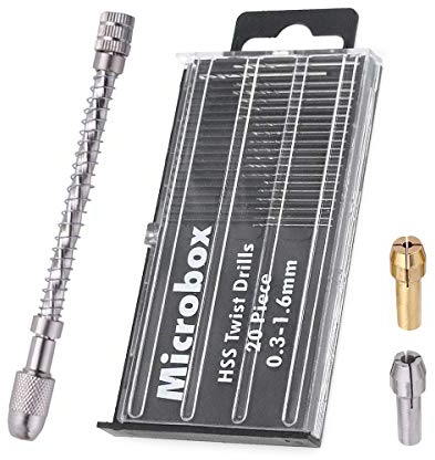 Saipor Mini Handbohrer Bohrmaschine Set Pin Vise + 20 Stück Handbohr Spiralbohrer 0.3-1.6mm Mikrobohrer Set + 2pcs Mikro-Bohrfutter für DIY Drilling, Model Making, Handbohrmaschine Metal Wood