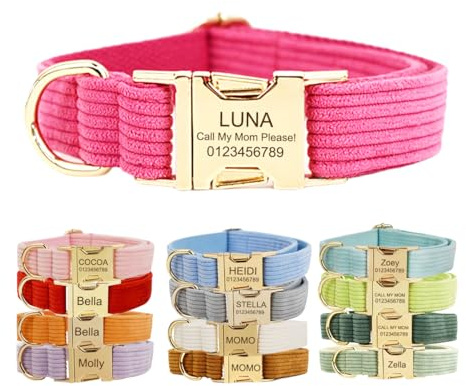 Collier pour chien personnalisable avec boucle en métal, colliers personnalisables pour animaux de compagnie avec nom, numéro de téléphone, adresse gravée, Velours côtelé