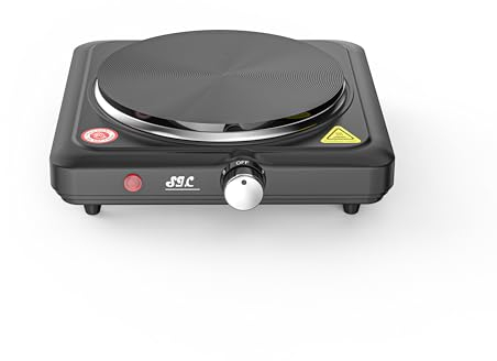 SIC Fornello elettrico portatile a una piastra, piano cottura portatile, in ghisa, temperatura regolabile. Per campeggio,viaggio, cucina all'aperto (Nero, 1500W)