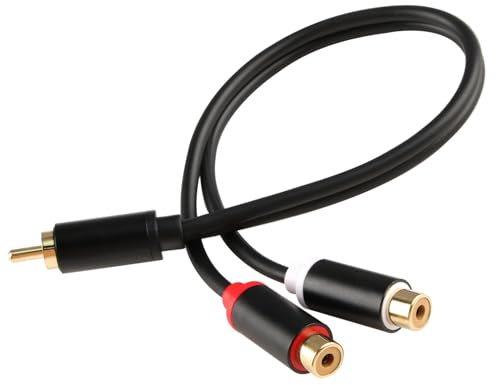 RCA Cinch Y Adapter Stecker 1x Stecker zu 2x Buchse 0,3m, Splitter Kabel Vergoldete Anschlüsse für Überlegene Audioübertragung, für Subwoofer, Heimkino und HiFi-Systeme, Dauerhafte Konstruktion