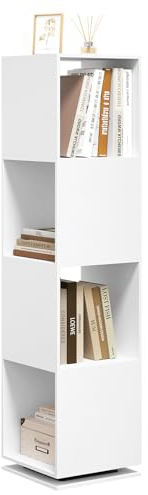 EUGAD Drehregal, drehbares Bücherregal mit 4 Ebenen, Standregal Büroregal Aktenregal, für Wohnzimmer Schlafzimmer Büro Kinderzimmer, 35x145x35 cm, weiß 0046SHG