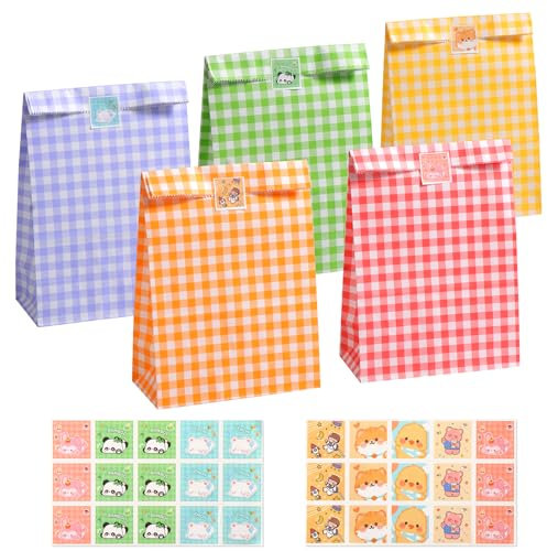 Blendura Papiertüten 40 Stück, Bunte Geschenktüten mit 40 Aufkleber,Kindergeburtstag Gastgeschenke, Geschenktüten Kindergarten, Hochzeit, Party