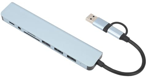 Hub USB C, Adaptador Multipuerto de Estación de Acoplamiento USB C 8 en 1 con Ranura para Tarjeta de Memoria de Puerto USB 3.0 USB 2.0 Tipo C de 3,5 Mm, Divisor USB C para
