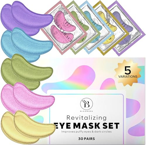 BLOOMORA Variety Box Under Eye Gel Patches (30 PAIRS), Under Eye Patches for Puffy Eyes & Dark Circles, Hyaluronic Acid + Collagen Gel Pads for Reducing Appearance of Puffiness & Increased Hydration