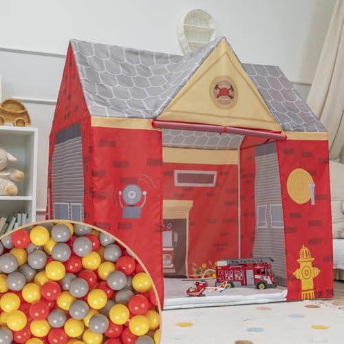 Selonis Tenda Stazione Dei Pompieri Per Bambini Con 300 Palline Casetta Da Gioco Con Design Realistico Ideale Per Interni Ed Esterni Per Stimolare L'immaginazione