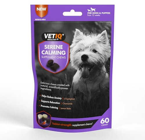 VETIQ Serene Calming Supplement Chews for Dogs and Puppies, Tablet Strength Bite-sized Chew Supplements Help Reduce Stress, Separation issues & Hyperactivity. Calms without Sedation 230 g (Pack of 1)