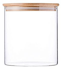 OHEETU Barattoli vuoti da 250 ml, in vetro trasparente, con coperchio in legno, ermetico, da cucina, per zucchero, chicchi di caffè, biscotti, caramelle, tè