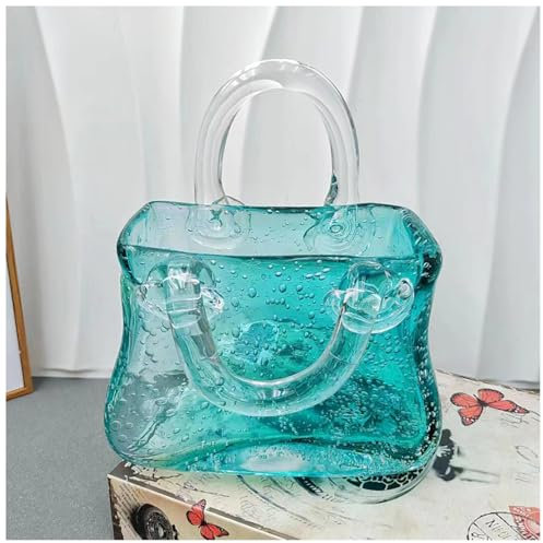Vaso Portafogli, Sacchetto Di Vetro Con Bolla Vaso A Forma Di Borsa Fiori In Vetro Centrotavola E Decorazioni,Style2-Green