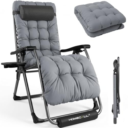 Homecall Liegestuhl Klappbar Gartenliege Sonnenliege Wetterfest mit Kissen Verstellbare Rückenlehne Zero Gravity Chair Relaxliege Bis 180 KG für Garten Terrasse Balkon XXL (1, Dunkelgrau)