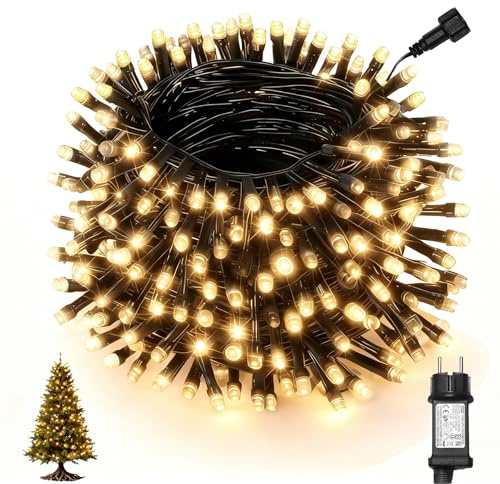 Dankeled Lichterkette Weihnachtsbaum Warmweiß 20M 200LED, Weihnachtsbeleuchtung Außen mit Strom, Timer, 8 Modi, Speicherfunktion, Wasserdicht Lichterkette Innen für Garten, Party, Weihnachtsdeko