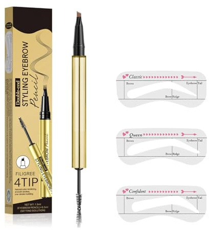 Lápiz de cejas 2 en 1 con gel y 4 puntas de horquilla con 3 tarjetas de cejas, lápiz de cejas microblading resistente al agua con gel de cejas, resistente al agua de larga duración (#B)