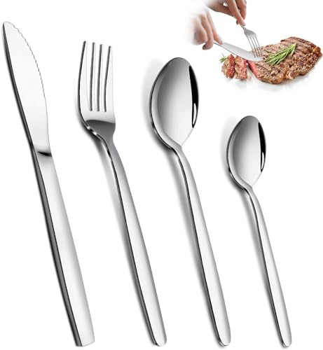 Bestdin Set di posate – Set di posate da 48 pezzi per 12 persone, in acciaio inox, set di posate con cucchiaio, coltello e forchetta, ideale per casa/festa/ristorante, lucidato a specchio e lavabile