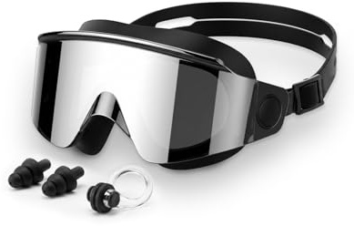 Victoper Lunettes Piscine Adulte Vision Large 180°, Anti-Buée, Protection UV, Silicone Souple Étanche, Ajustement Rapide, Lunettes Natation Homme Femme avec Bouchons d’Oreilles et Pince-Nez