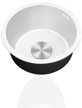 Runt köksdiskho i rostfritt stål – 1 handfat tvättställ med dräneringssystem, lätt under disken (Ø 28 cm) – och slish, perfekt för hem och kommersiellt bruk