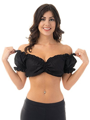 Dirndlbluse - Trachtenbluse IN SCHWARZ MIT Tunnelzug (Carmenbluse) - Größe 34