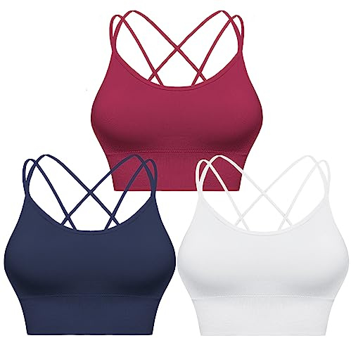 Sykooria sport-BH för kvinnor, vadderad bustier, dam-BH utan bygel, smala band, korsade band på ryggen, pushup-BH, sport-BH, topp, för yoga, fitness