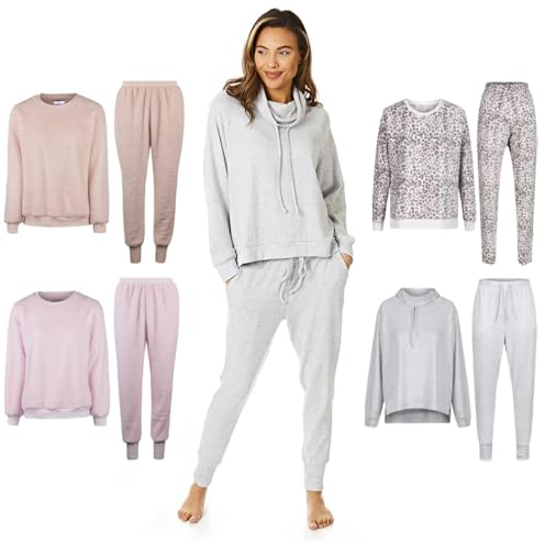 Light & Shade Pretty Woman Supersoft Two Piece Pyjama Ladies Leisure Top and Bottom Twosie Set, Grey, L/XL