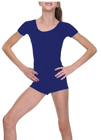 R&N FASHIONS Short Sleeve Unisex Kids Girls Boys Sleeved Unitard Leotard Dance Gymnastics Ballet (navy blue, 3-4 years)