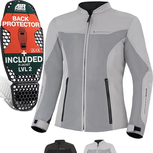 SHIMA OPENAIR LADY Blouson Moto Femme - Veste Moto D'été Légère et Respirante en Maille, Protections CE du dos, des épaules et des coudes, réglage de la largeur (Gris, XL)